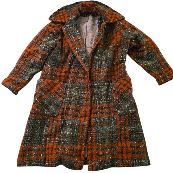 Vintage Kay McDowell Tweed Orange Coat Mid Century Jacket MCM Retro Style SZ M - Picture 1 of 6